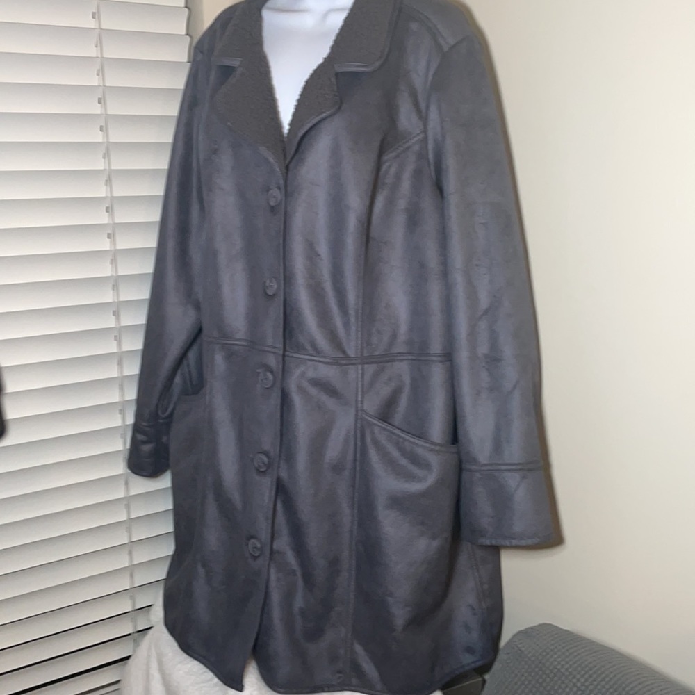 D & co. Denim & Company Grey Suede-like Coat Size 2X